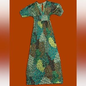 Paisley Peacock Maxi Dress with keyhole back